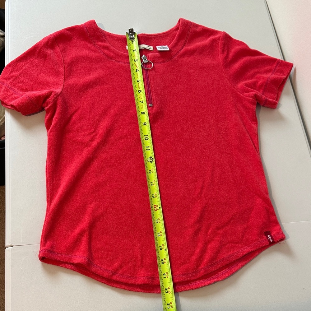 Levi's Red Short Sleeve Cotton Blend Terry Cloth Top with Zipper - Picture 9 of 10